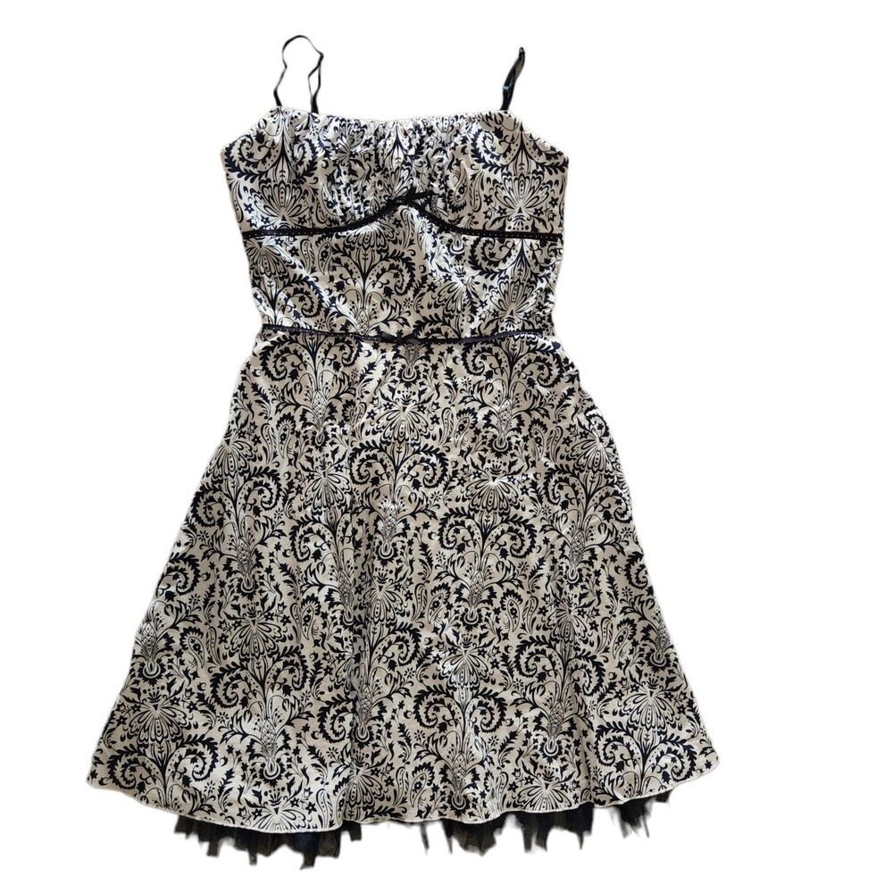 Vintage Y2K Ruby Rox Size 9 Paisley Fit & Flare Tulle Sundress Flirty Navy Blue